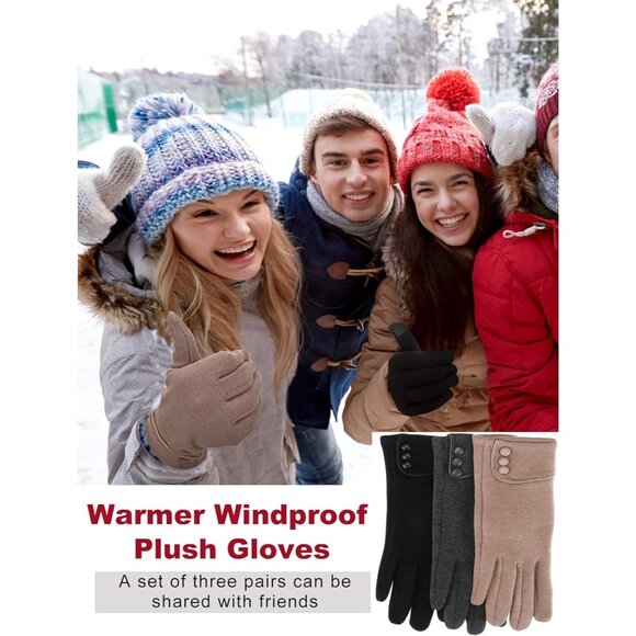 3 Pairs Womens Gloves Winter Touchscreen Texting Phone Windproof Gloves Warm Fle - Picture 5 of 7